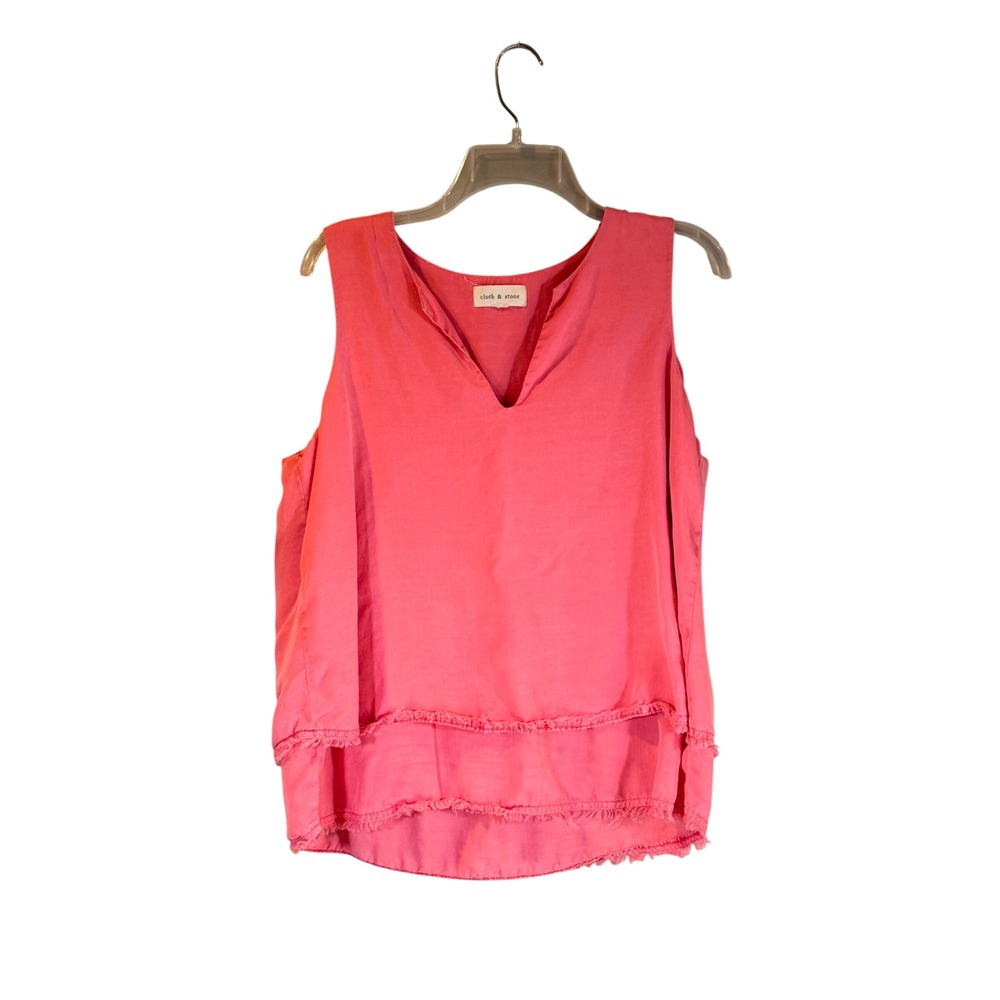 Cloth & Stone Tank Top Womens L Coral‎ Raw Hem V-Neck Tencel Coastal Grandmother